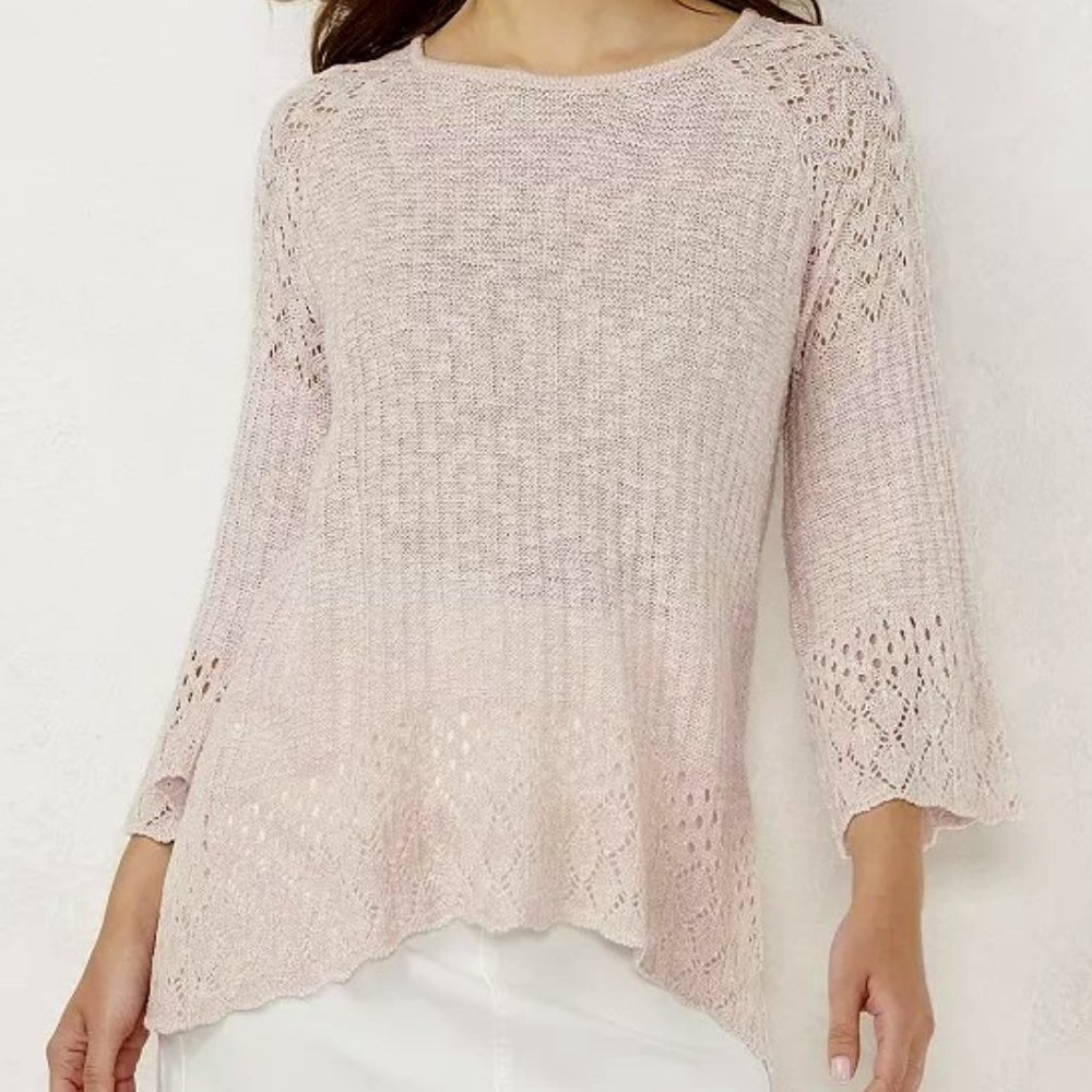 Lauren Conrad High Low Pink Pointelle sweater size M